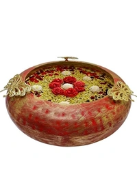  Handmade Designer Red color Bowl Set Urli For Flower  Fotting  - Red, Metal, Pack of 3